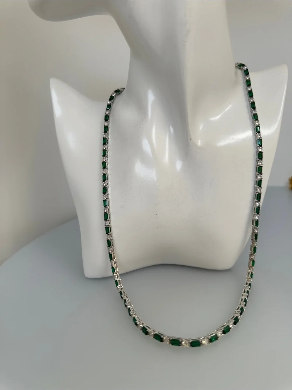MILOR Emerald-Link Silver Tennis Necklace